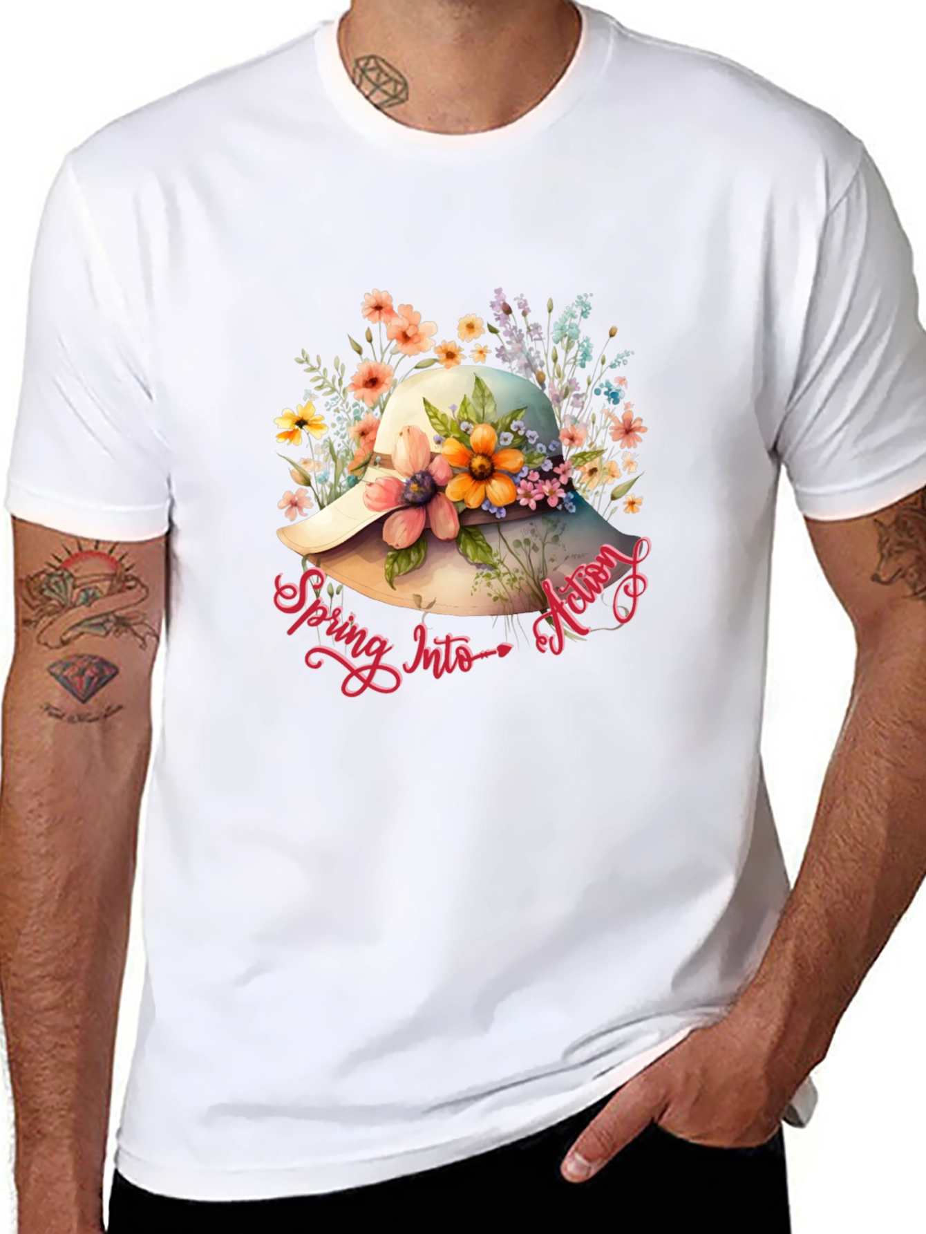 Floral Hat Spring Action T-Shirt