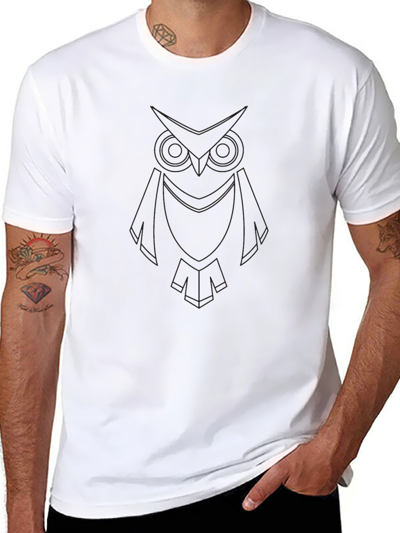 Mens Black Owl Graphic Tee - Casual Comfort