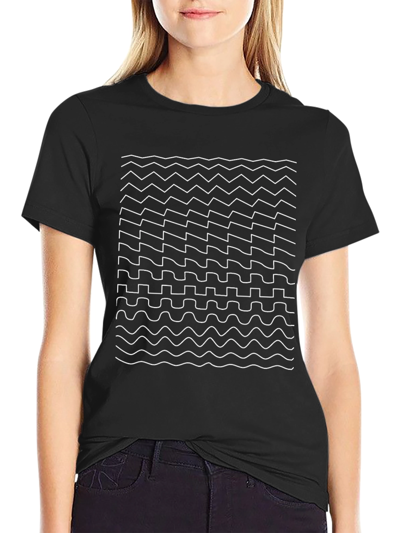 Modern Geometric Pattern Black T-Shirt