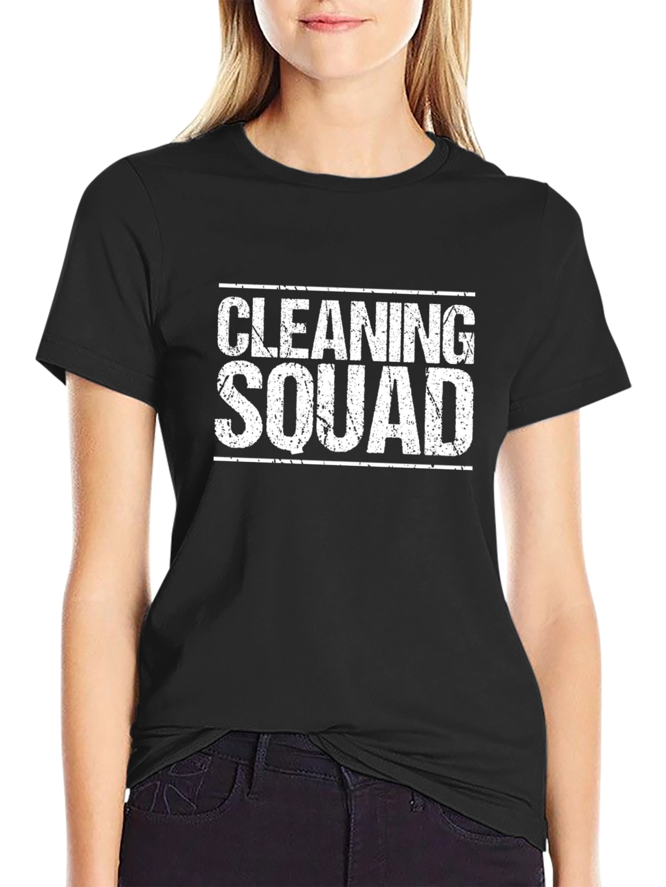 Cleaning Squad Graphic Tee - Black Crew Neck T-Shirt