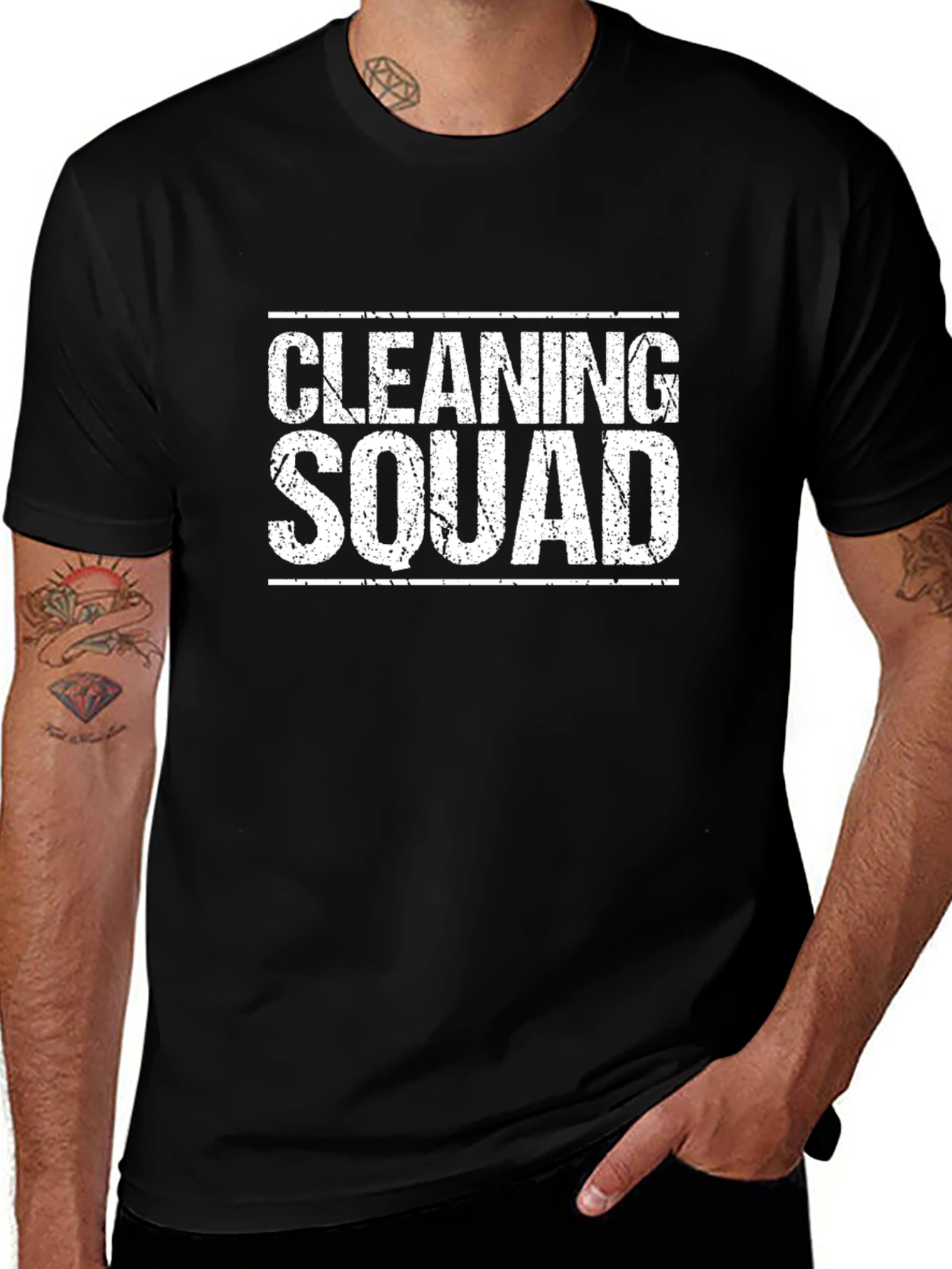 Cleaning Squad Graphic Tee - Black Crew Neck T-Shirt