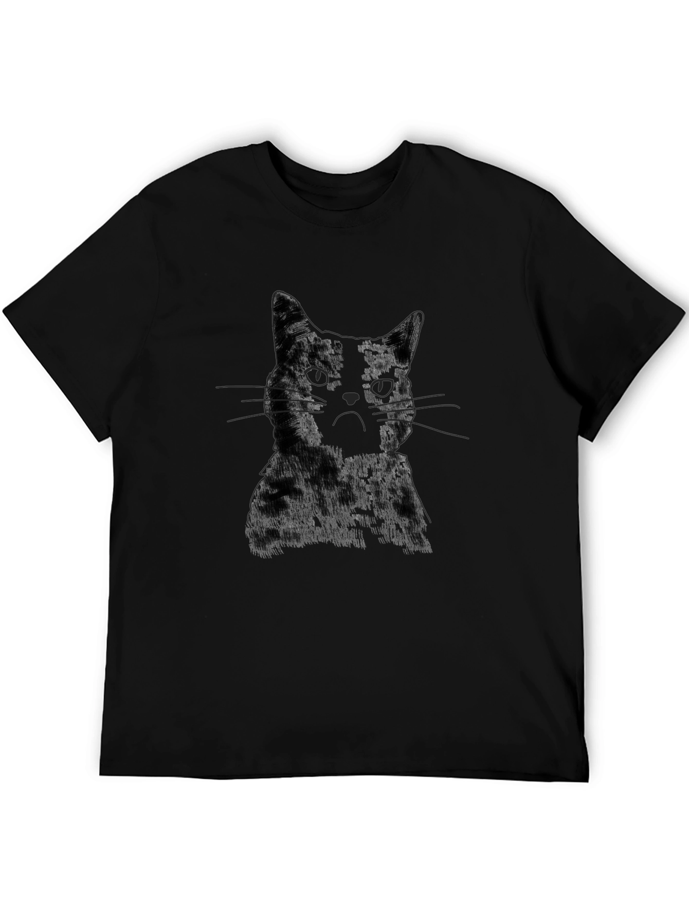 Mens Black Cat Portrait Graphic T-Shirt