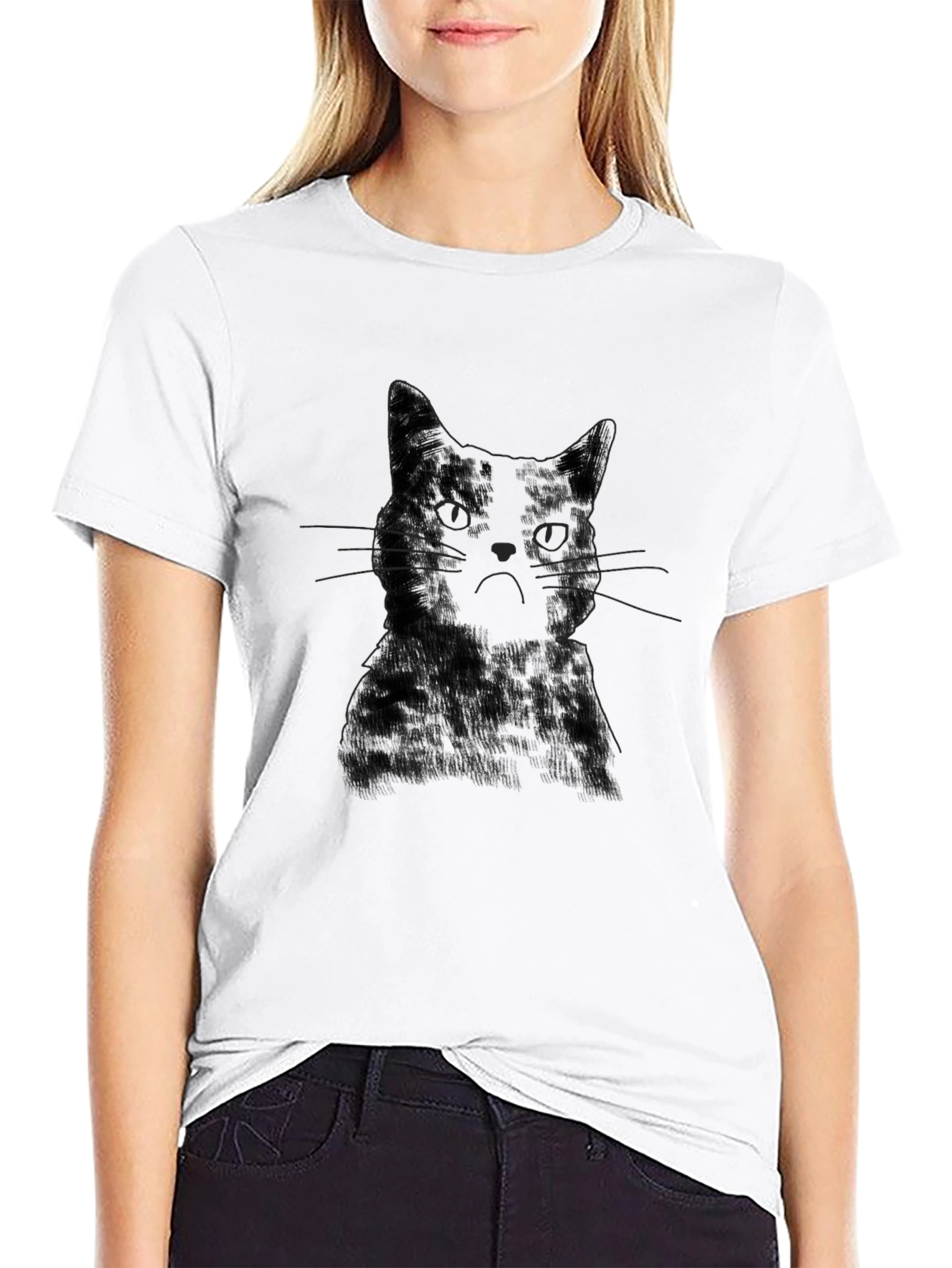 Mens Black Cat Portrait Graphic T-Shirt