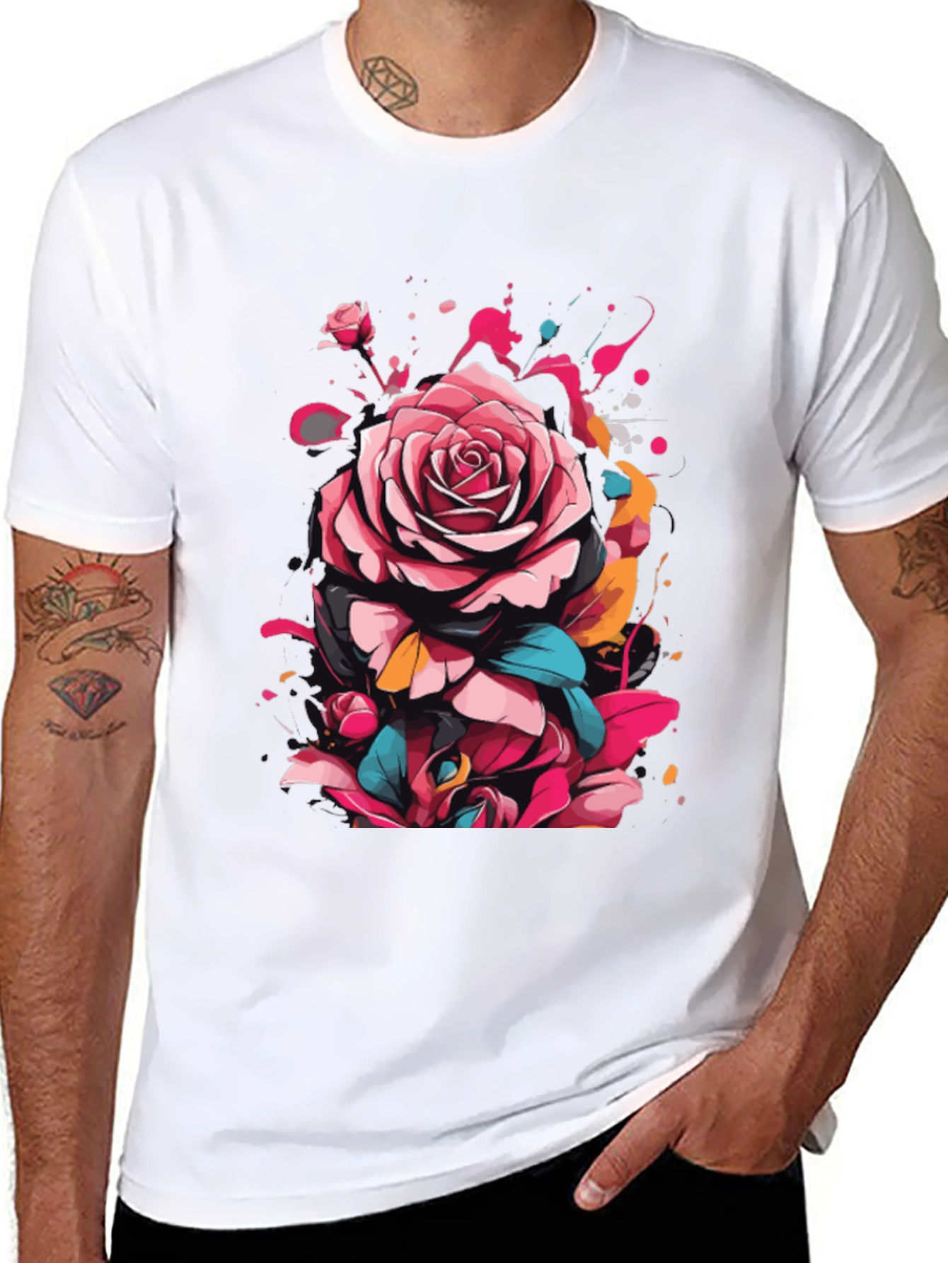 Floral Rose Graphic Tee - Abstract Art Shirt