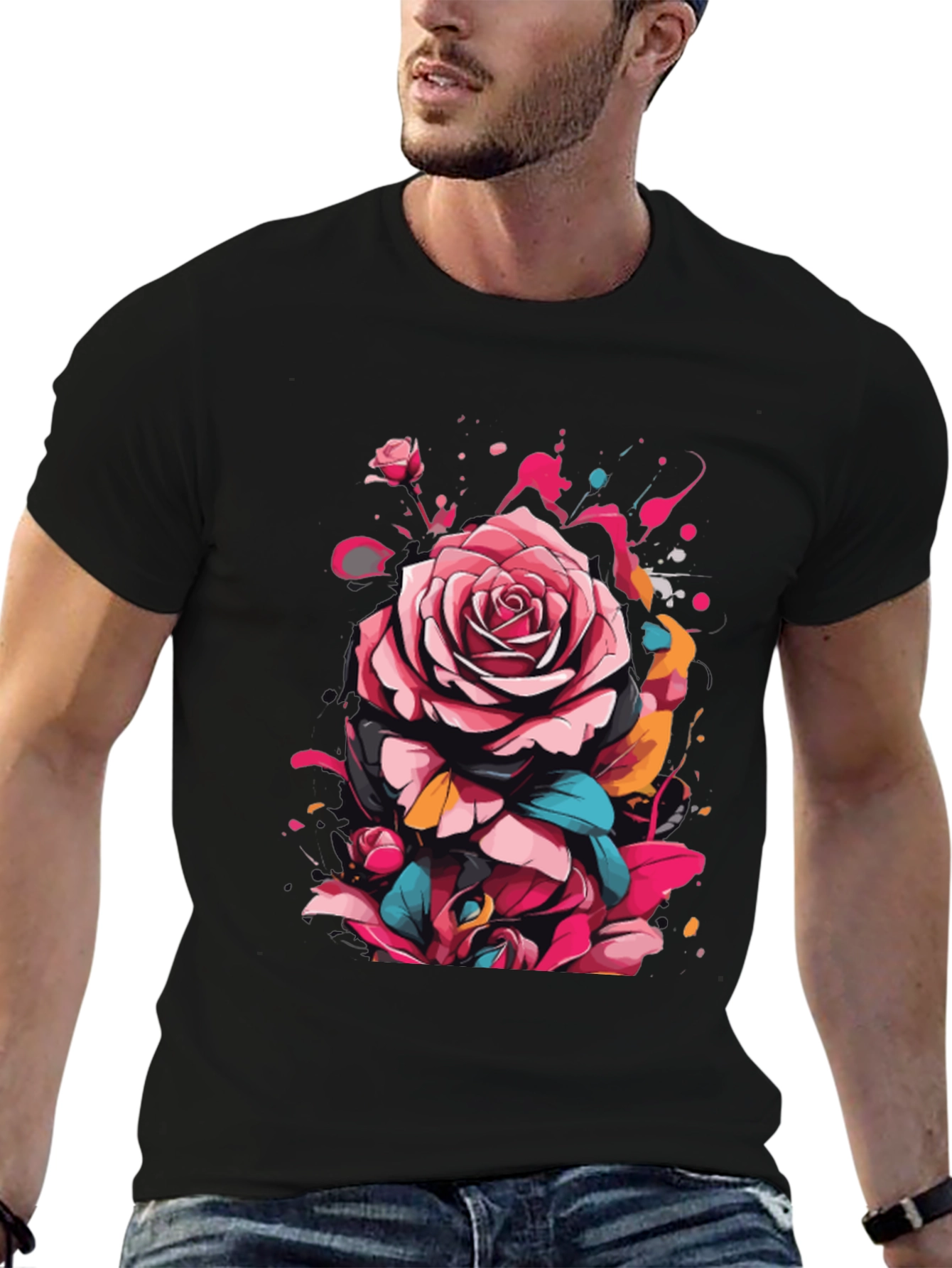 Floral Rose Graphic Tee - Abstract Art Shirt