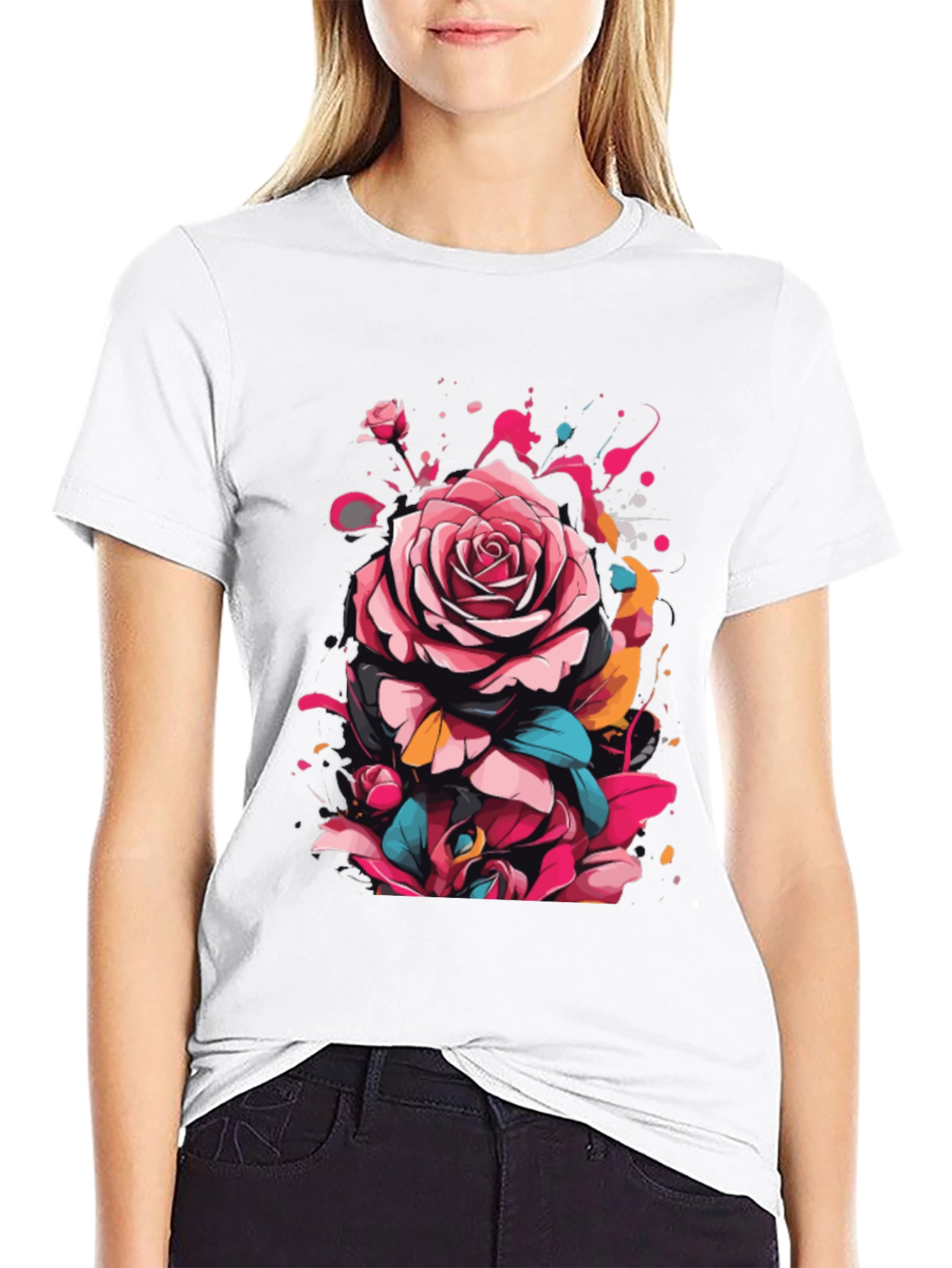 Floral Rose Graphic Tee - Abstract Art Shirt