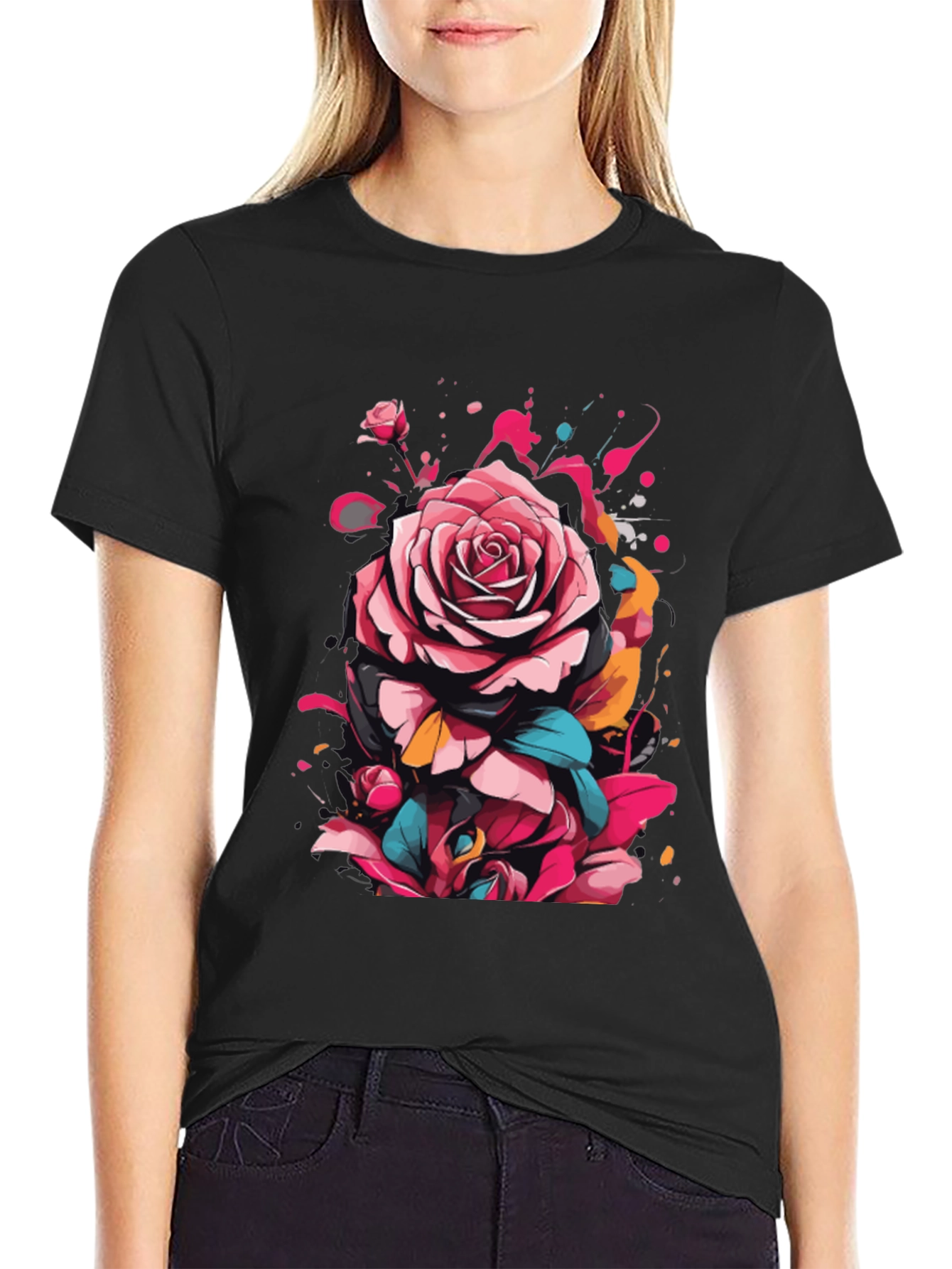 Floral Rose Graphic Tee - Abstract Art Shirt
