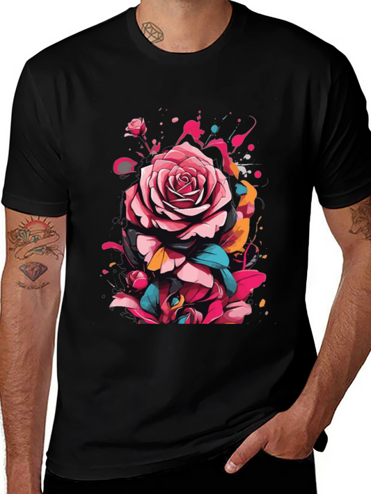 Floral Rose Graphic Tee - Abstract Art Shirt