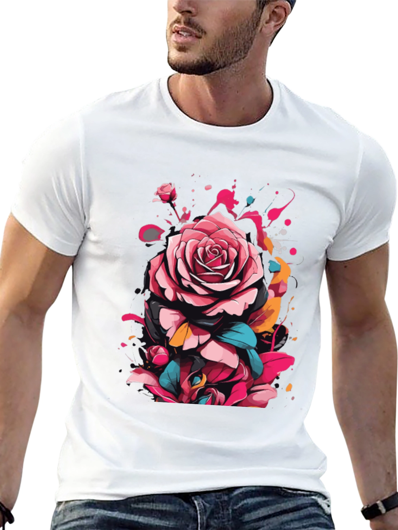 Floral Rose Graphic Tee - Abstract Art Shirt