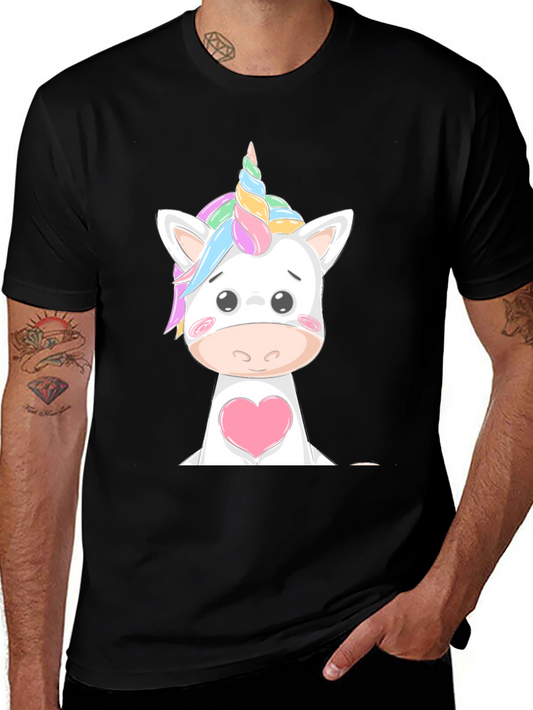 Unicorn Heart Graphic Tee - Black Cotton T-Shirt