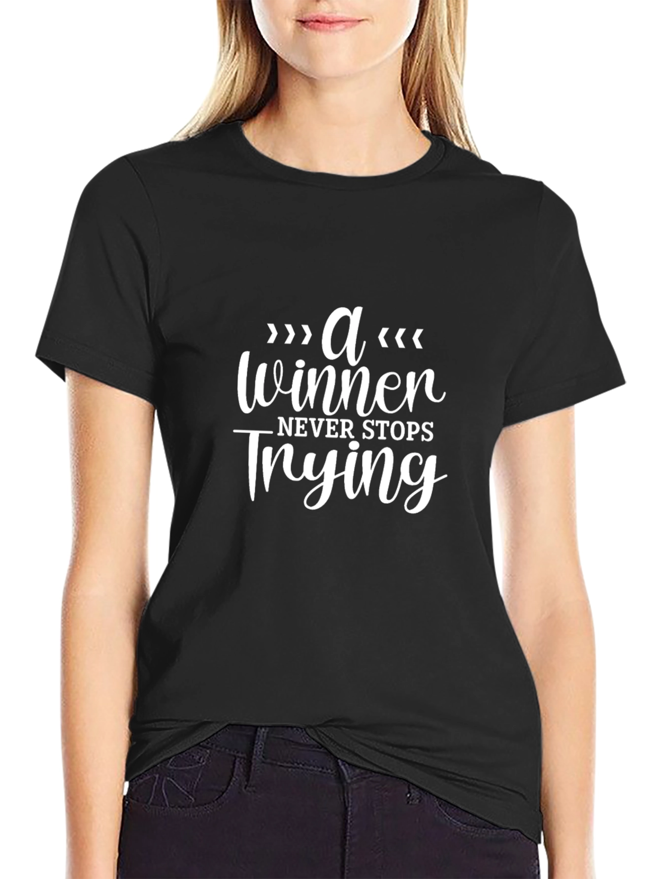 Motivational Black T-Shirt - Never Stops Trying