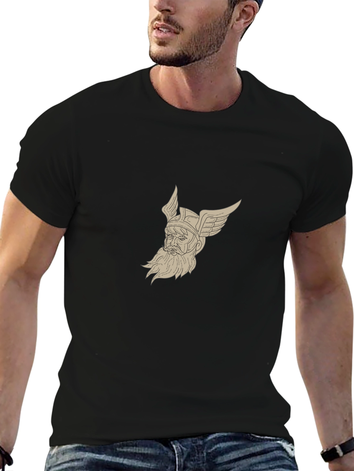 Viking Warrior Graphic Tee - Black Cotton Blend