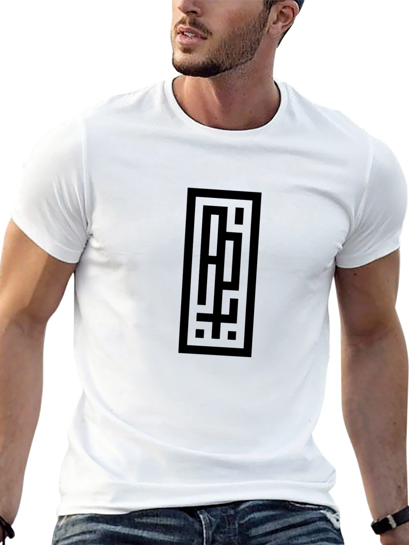 Mens Black Graphic Tee - Geometric Print