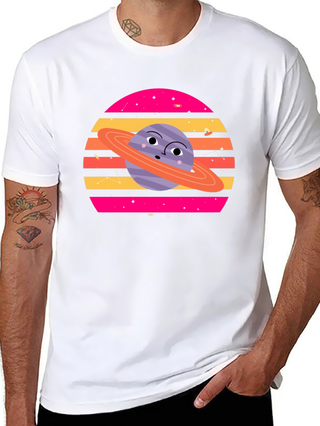 Cartoon Planet Graphic Tee - Retro Space Style