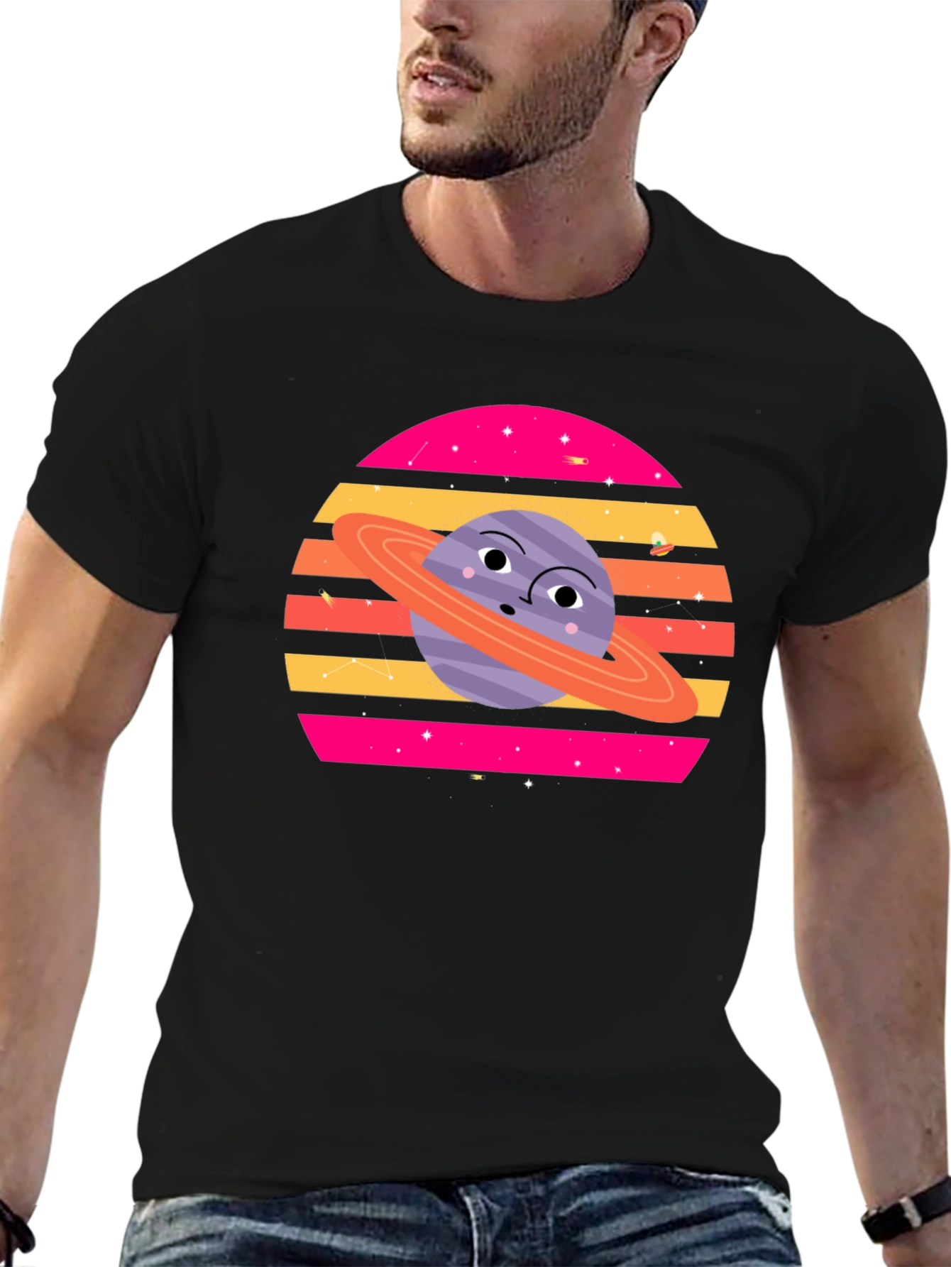 Cartoon Planet Graphic Tee - Retro Space Style