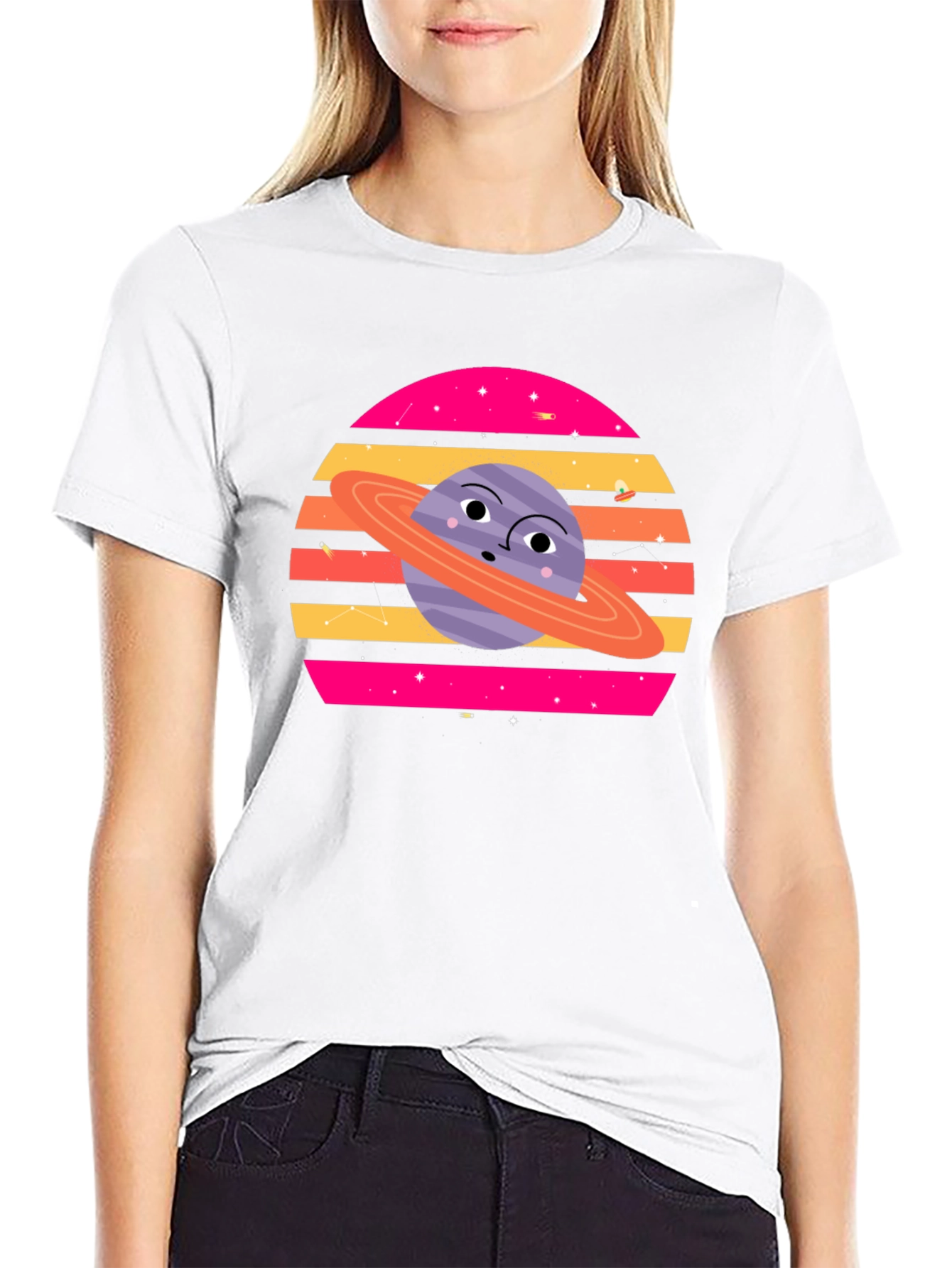 Cartoon Planet Graphic Tee - Retro Space Style