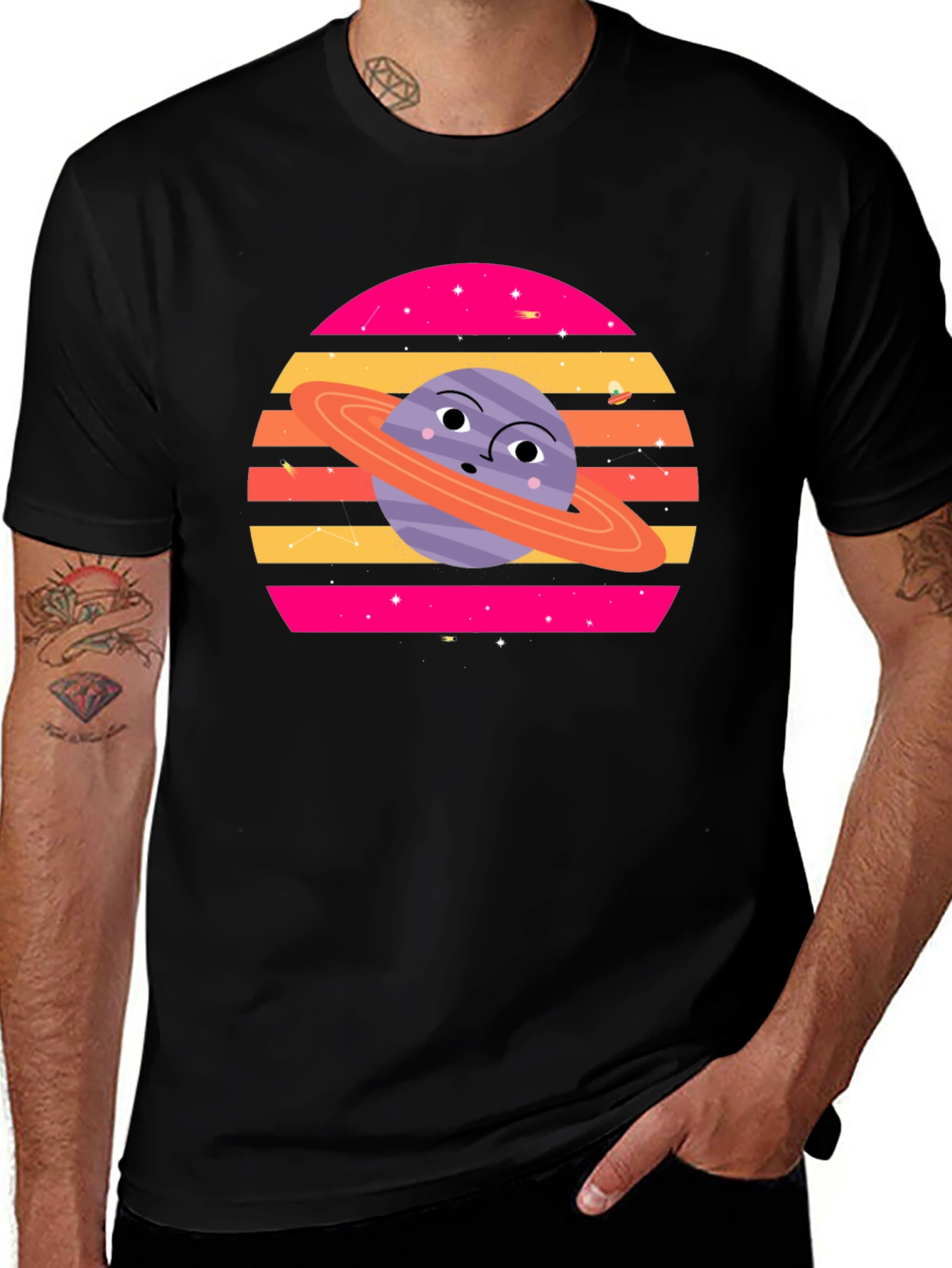 Cartoon Planet Graphic Tee - Retro Space Style
