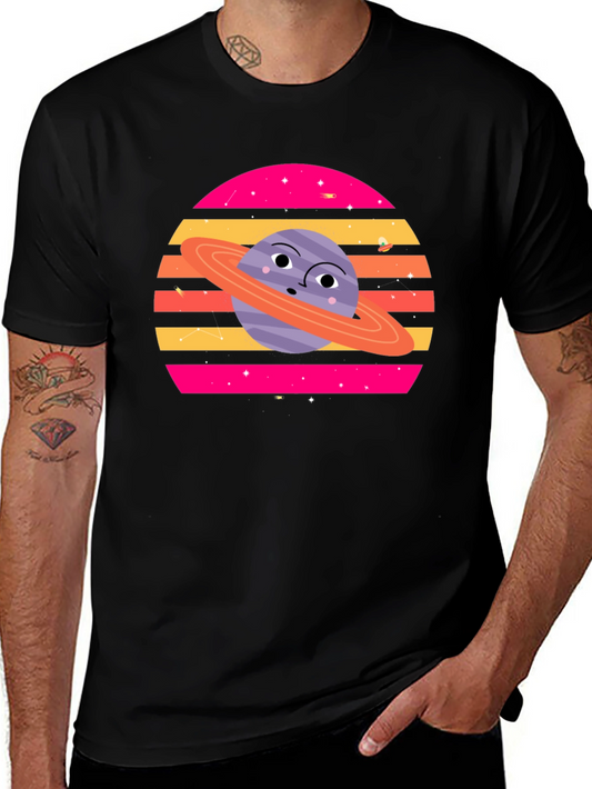 Cartoon Planet Graphic Tee - Retro Space Style