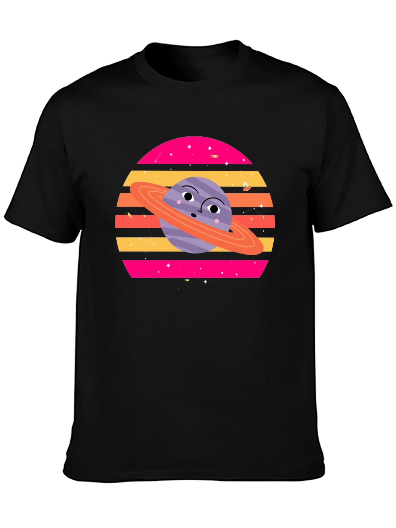 Cartoon Planet Graphic Tee - Retro Space Style
