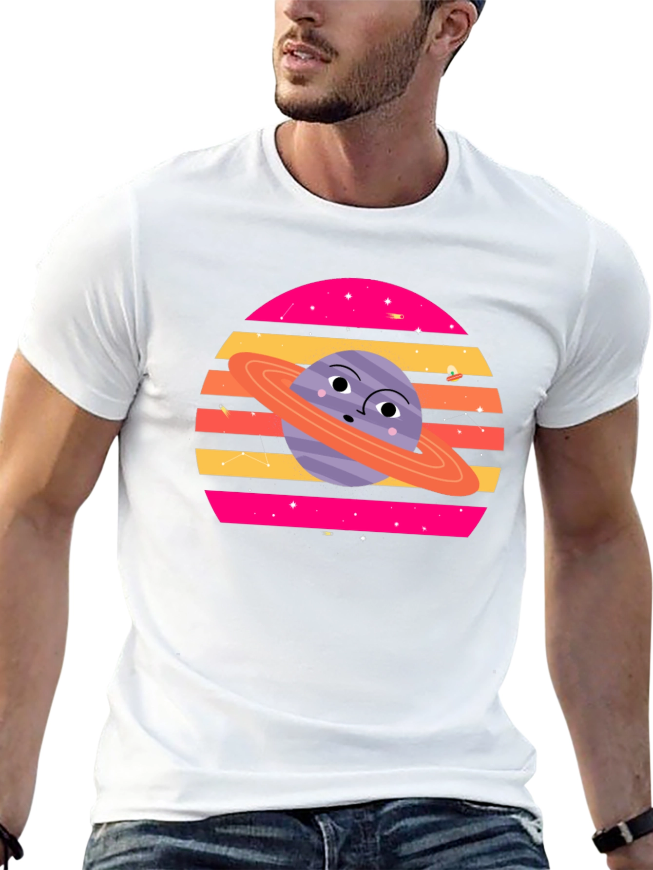 Cartoon Planet Graphic Tee - Retro Space Style