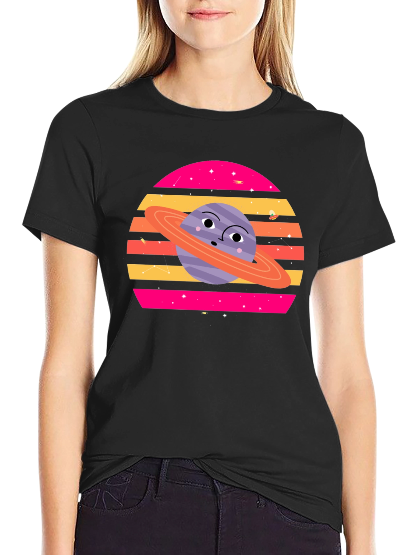 Cartoon Planet Graphic Tee - Retro Space Style