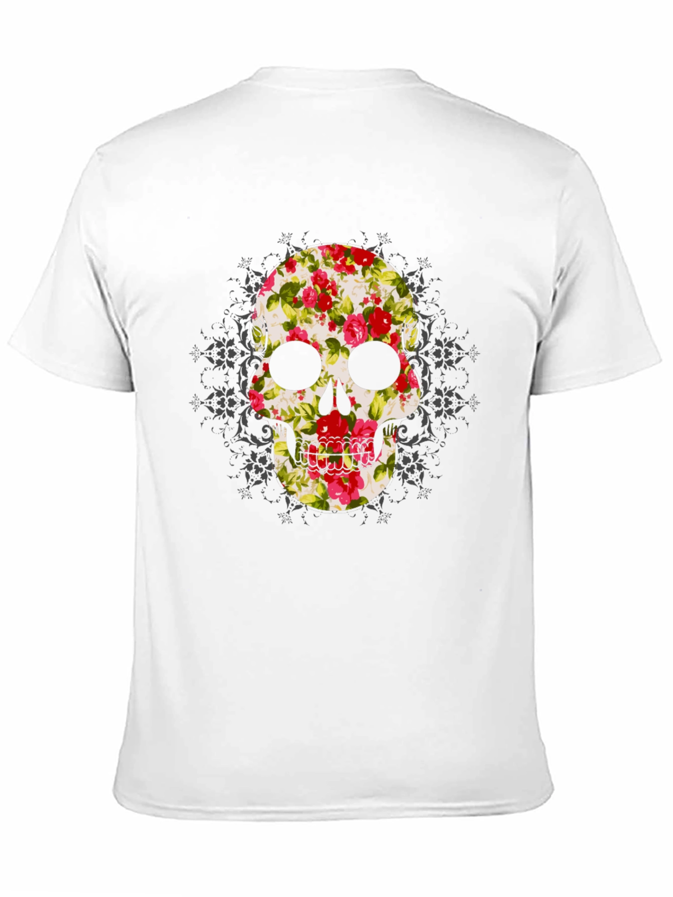 Floral Skull Graphic Tee - Mens Black T-Shirt