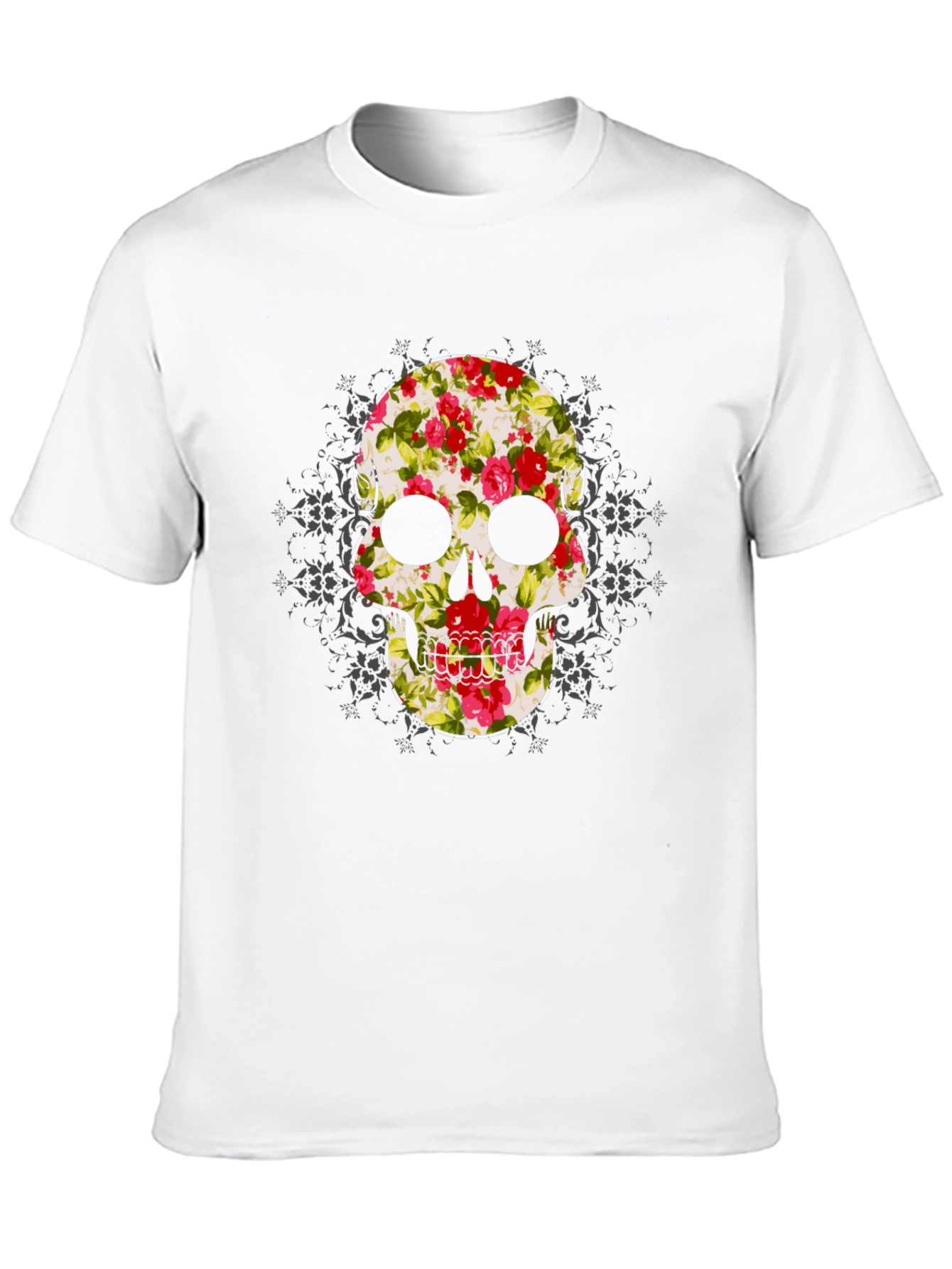 Floral Skull Graphic Tee - Mens Black T-Shirt