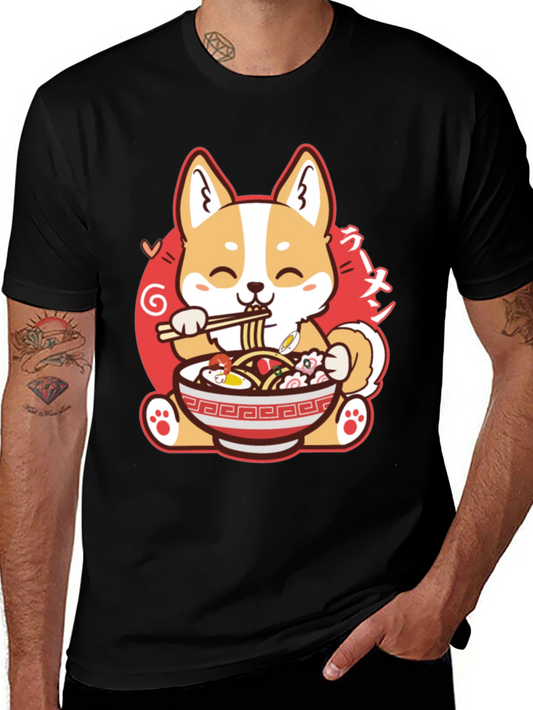 Cute Corgi Ramen Lover T-Shirt - Unisex Black Tee