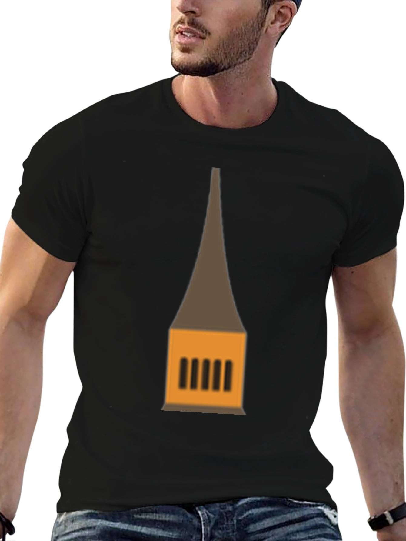 Graphic Tee: Temple Tower Design Black