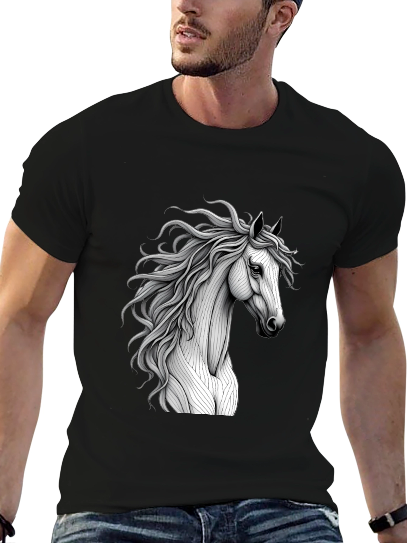 Black Horse Graphic Tee - Elegant Equestrian Style