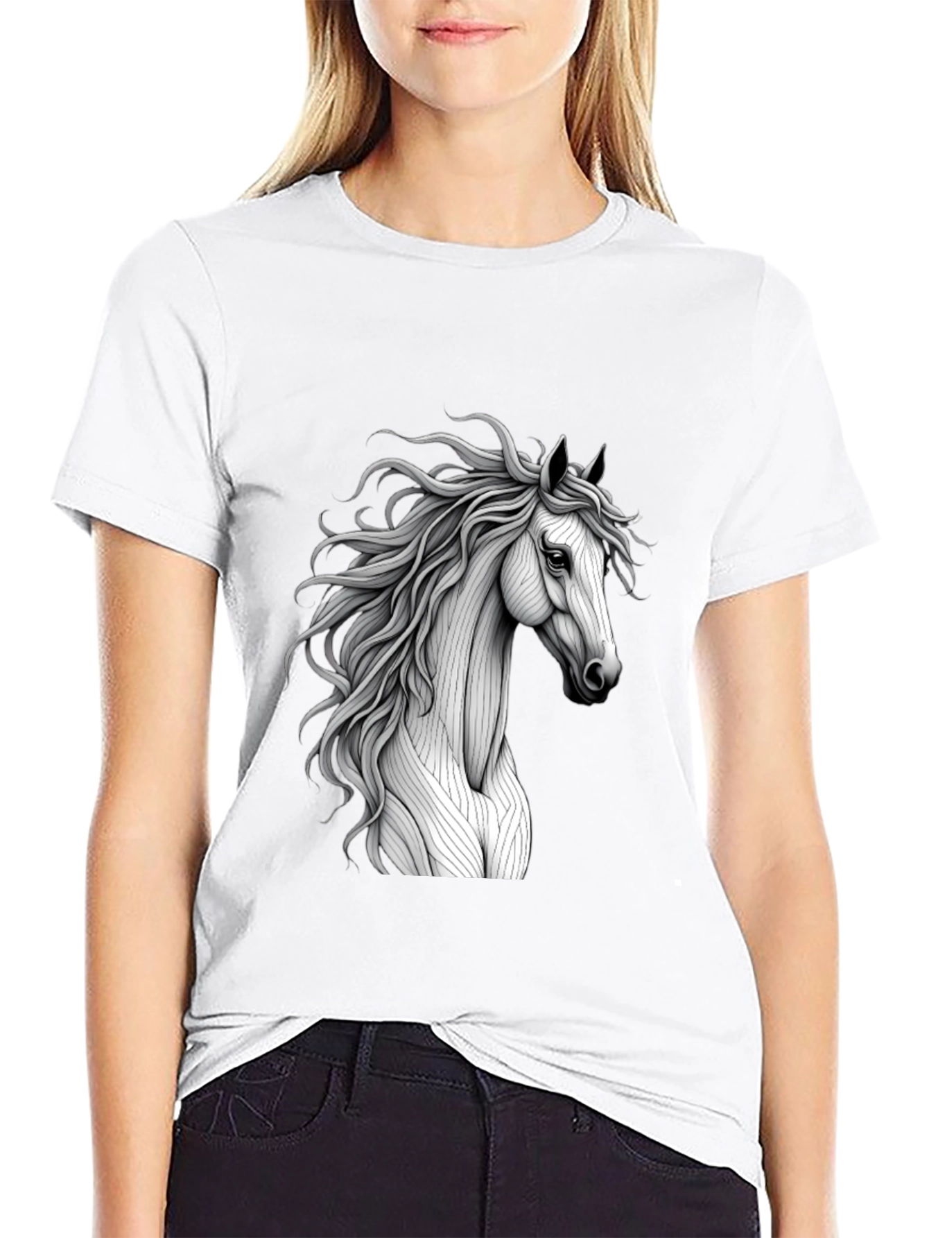 Black Horse Graphic Tee - Elegant Equestrian Style