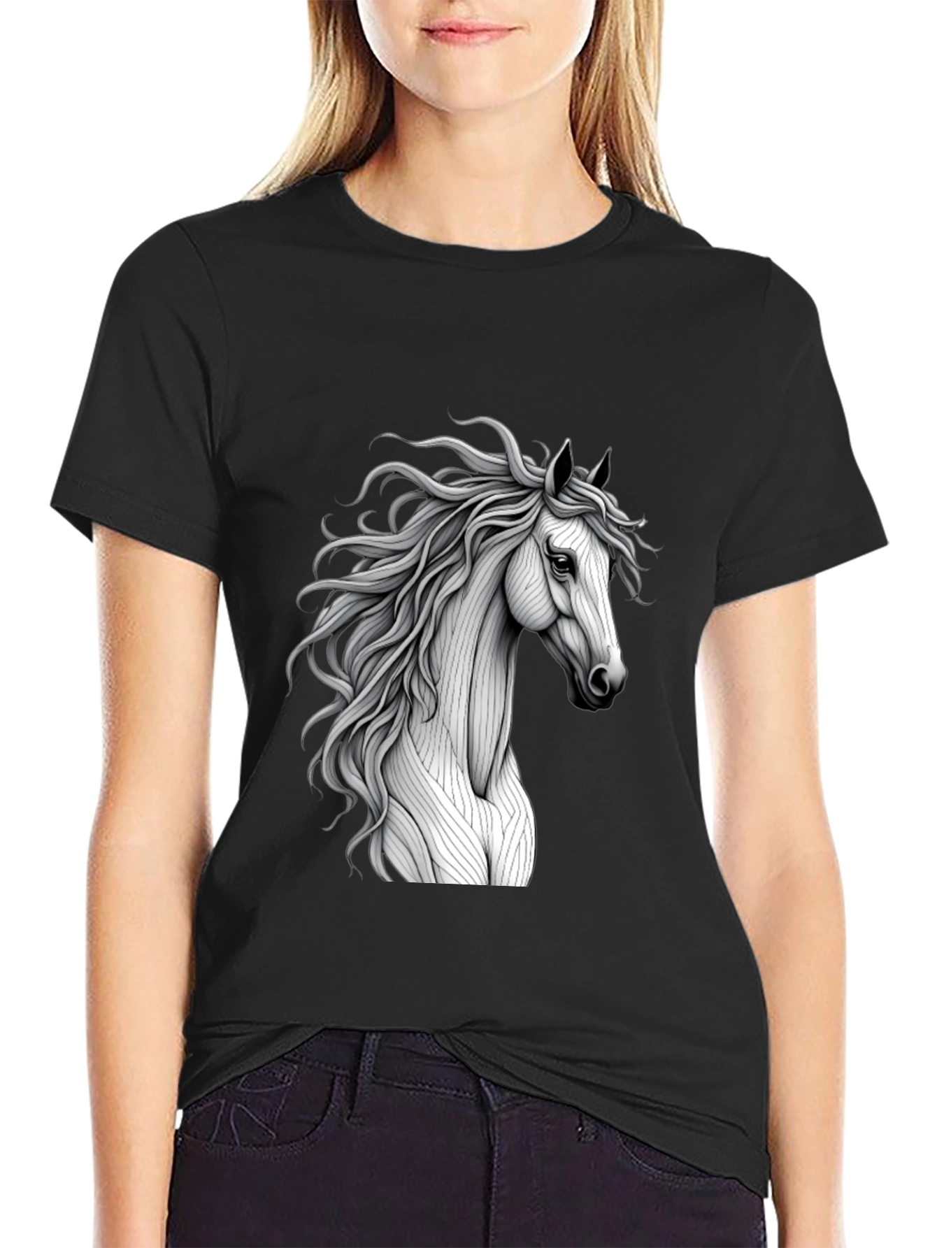 Black Horse Graphic Tee - Elegant Equestrian Style