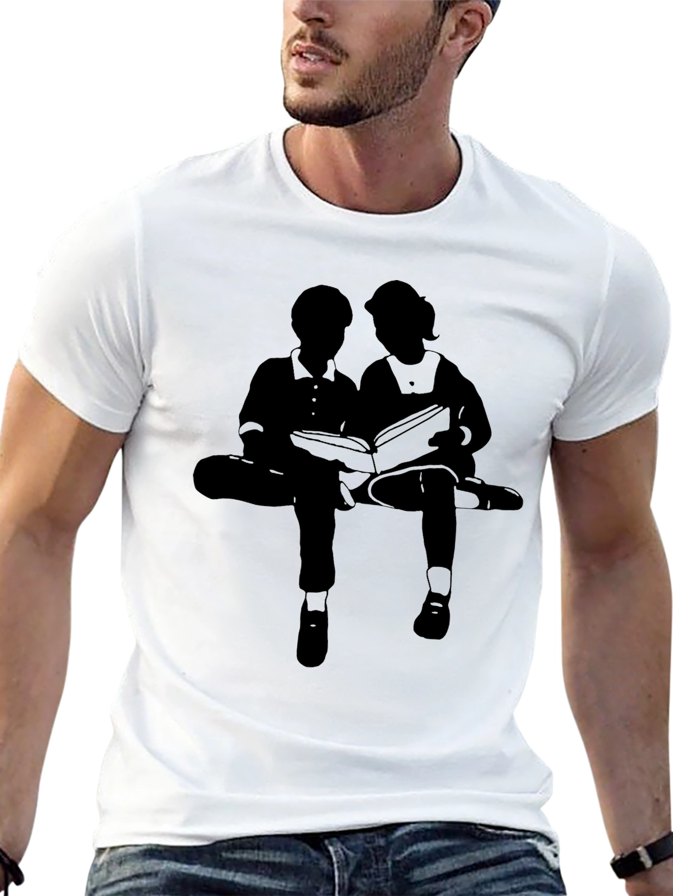 Silhouette Graphic Tee - Boy and Girl Reading