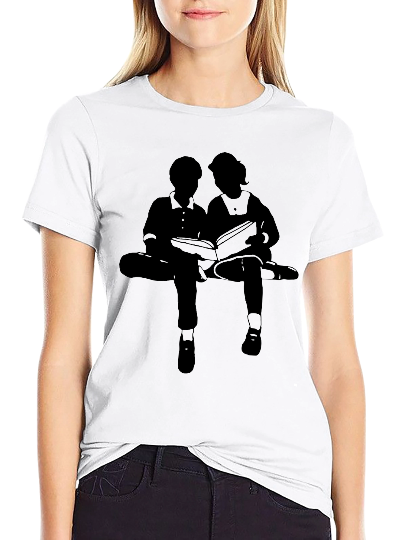 Silhouette Graphic Tee - Boy and Girl Reading