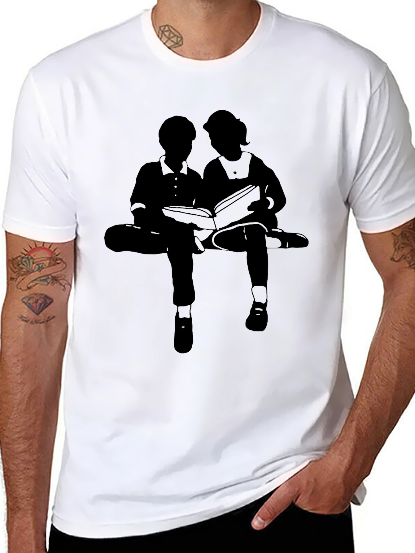 Silhouette Graphic Tee - Boy and Girl Reading