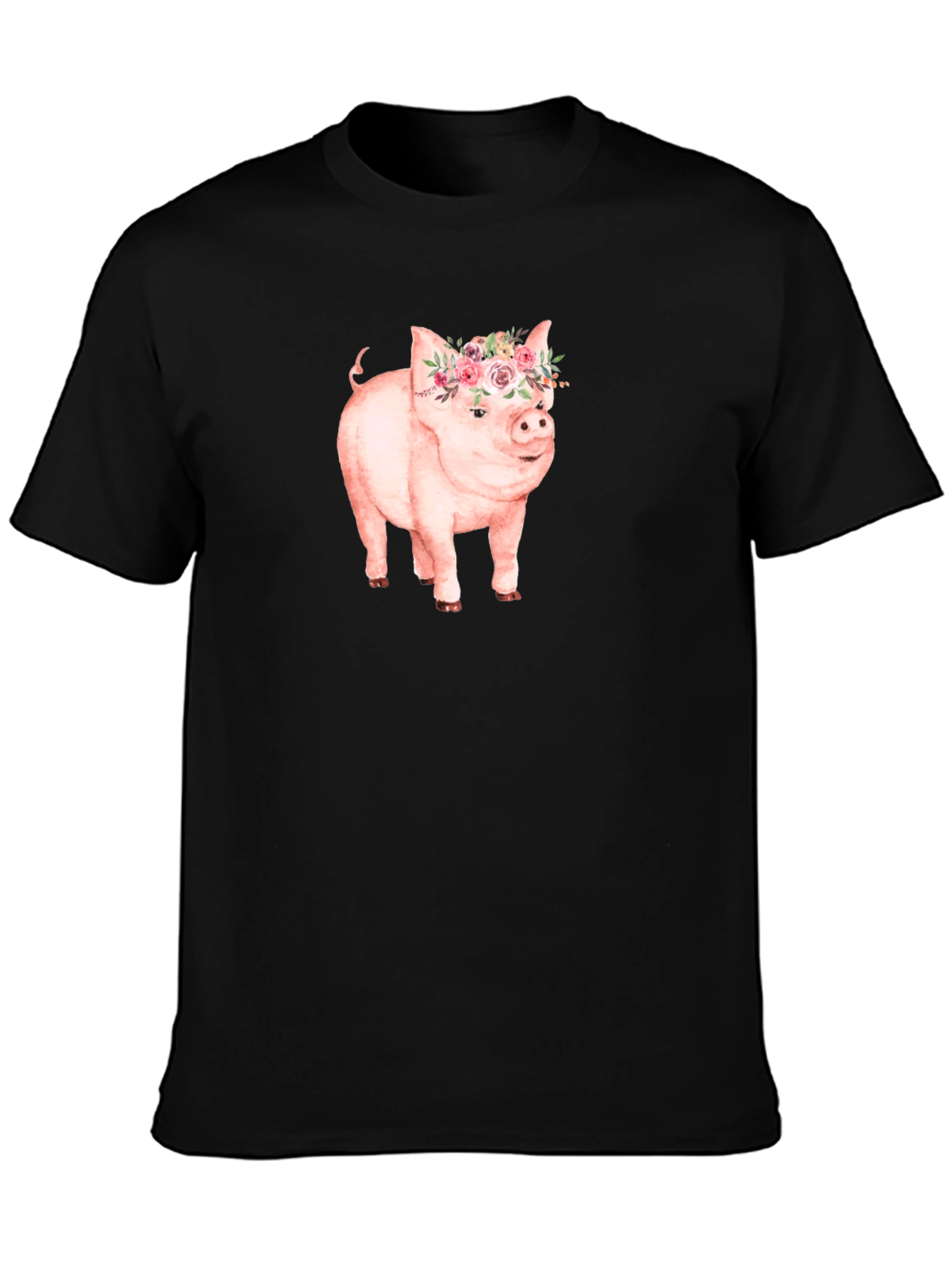 Pig with Floral Crown Graphic Tee