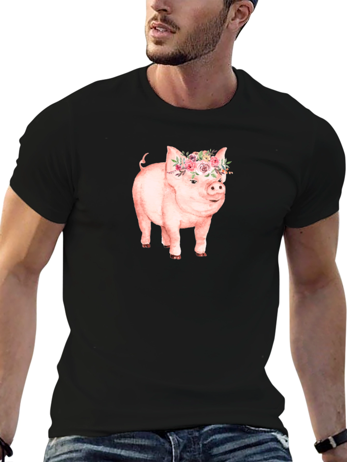 Pig with Floral Crown Graphic Tee