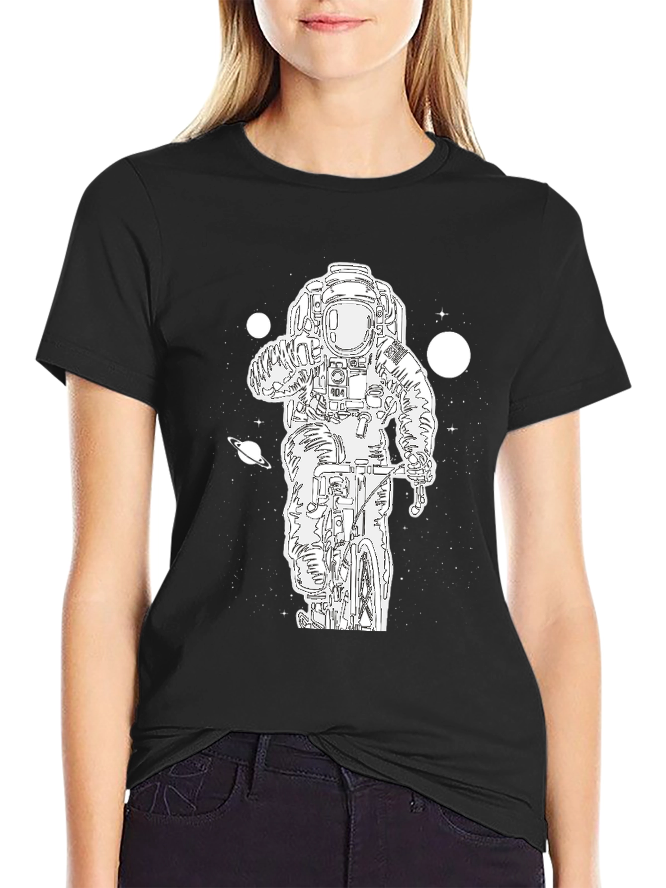 Astronaut Biker Graphic Tee - Black