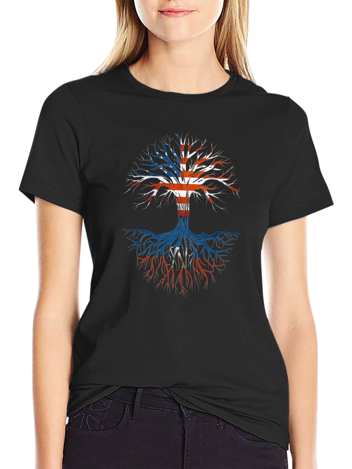 USA Flag Tree T-Shirt - Patriotic Roots Design