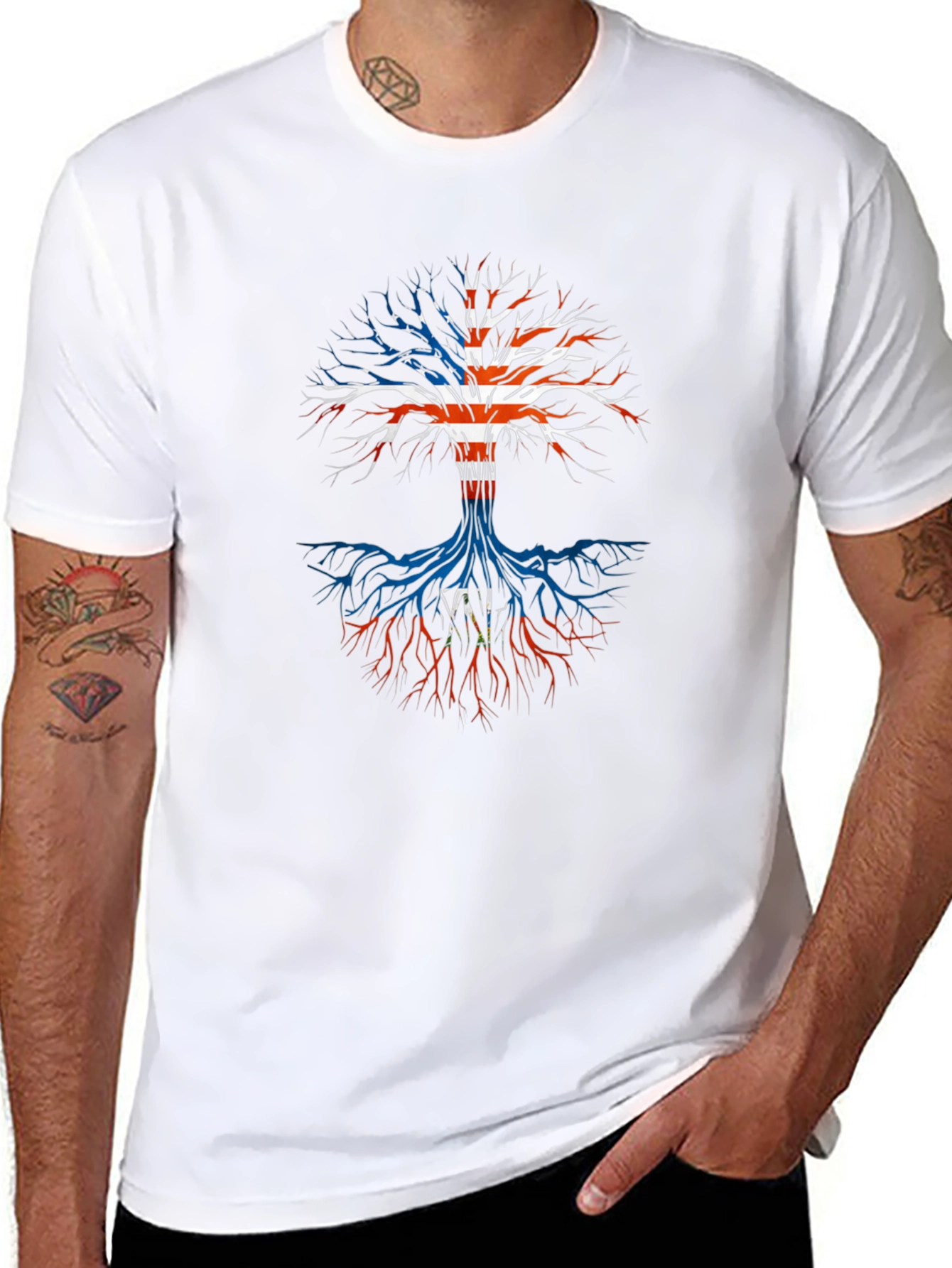 USA Flag Tree T-Shirt - Patriotic Roots Design