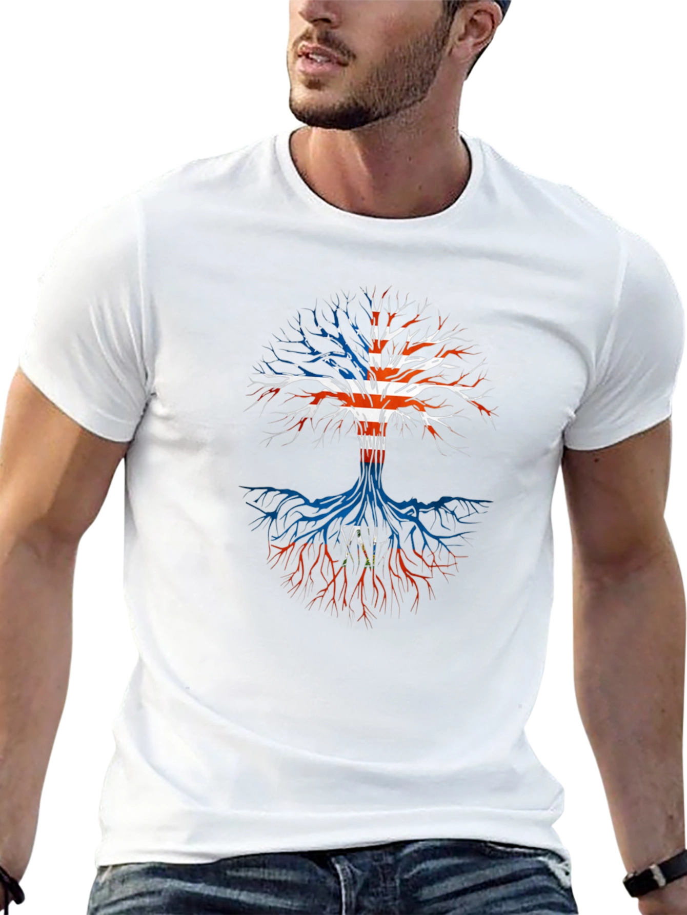 USA Flag Tree T-Shirt - Patriotic Roots Design