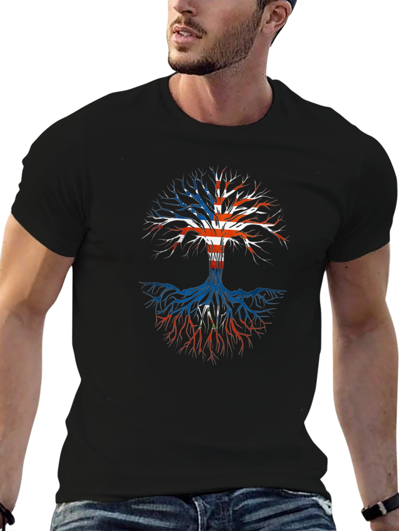 USA Flag Tree T-Shirt - Patriotic Roots Design