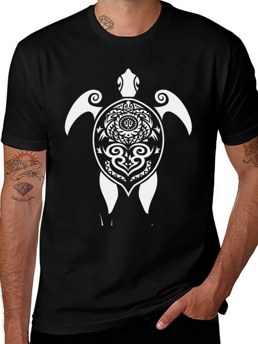 Tribal Turtle Graphic Tee - Black Cotton Comfort