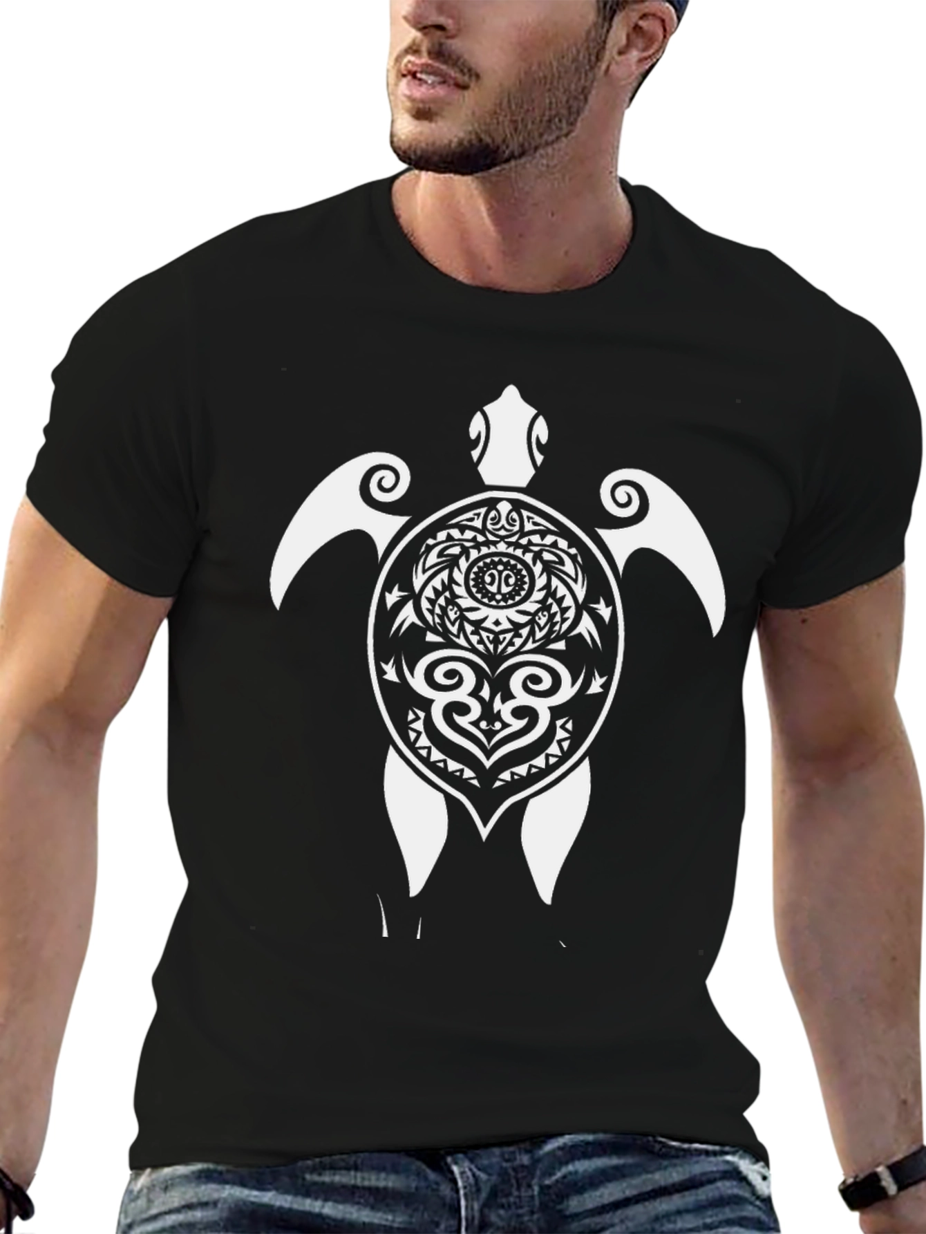 Tribal Turtle Graphic Tee - Black Cotton Comfort