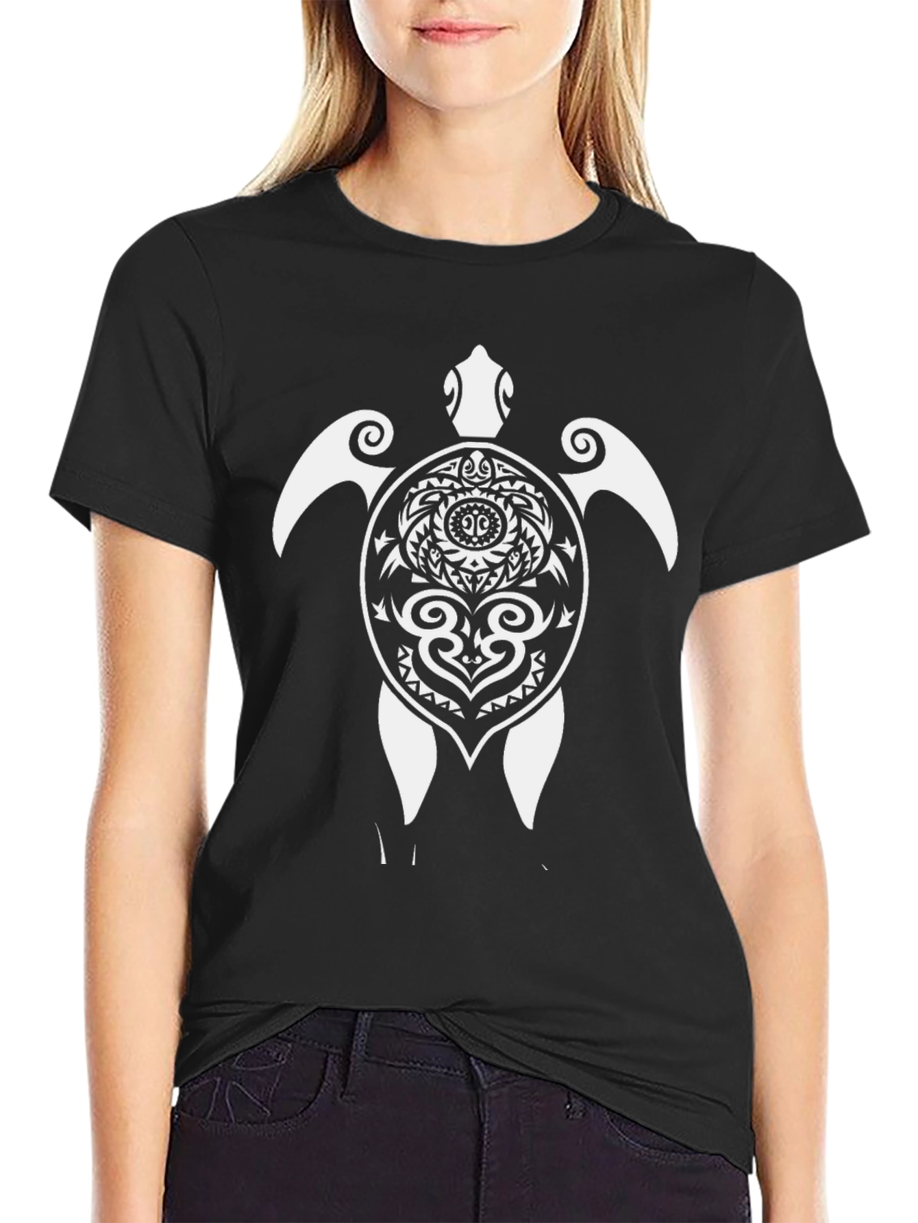Tribal Turtle Graphic Tee - Black Cotton Comfort