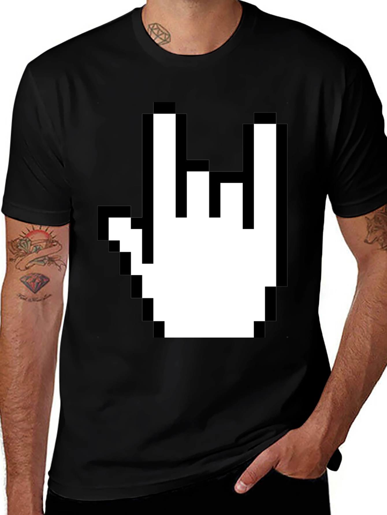 Pixel Rock Hand Graphic T-Shirt - Black