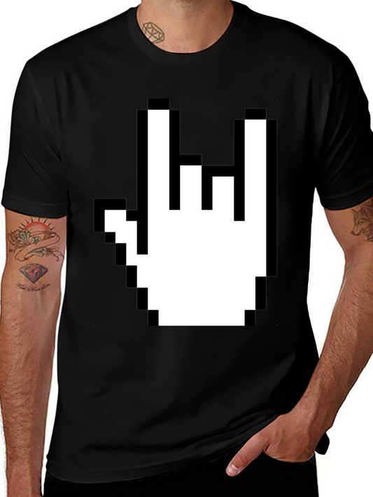 Pixel Rock Hand Graphic T-Shirt - Black