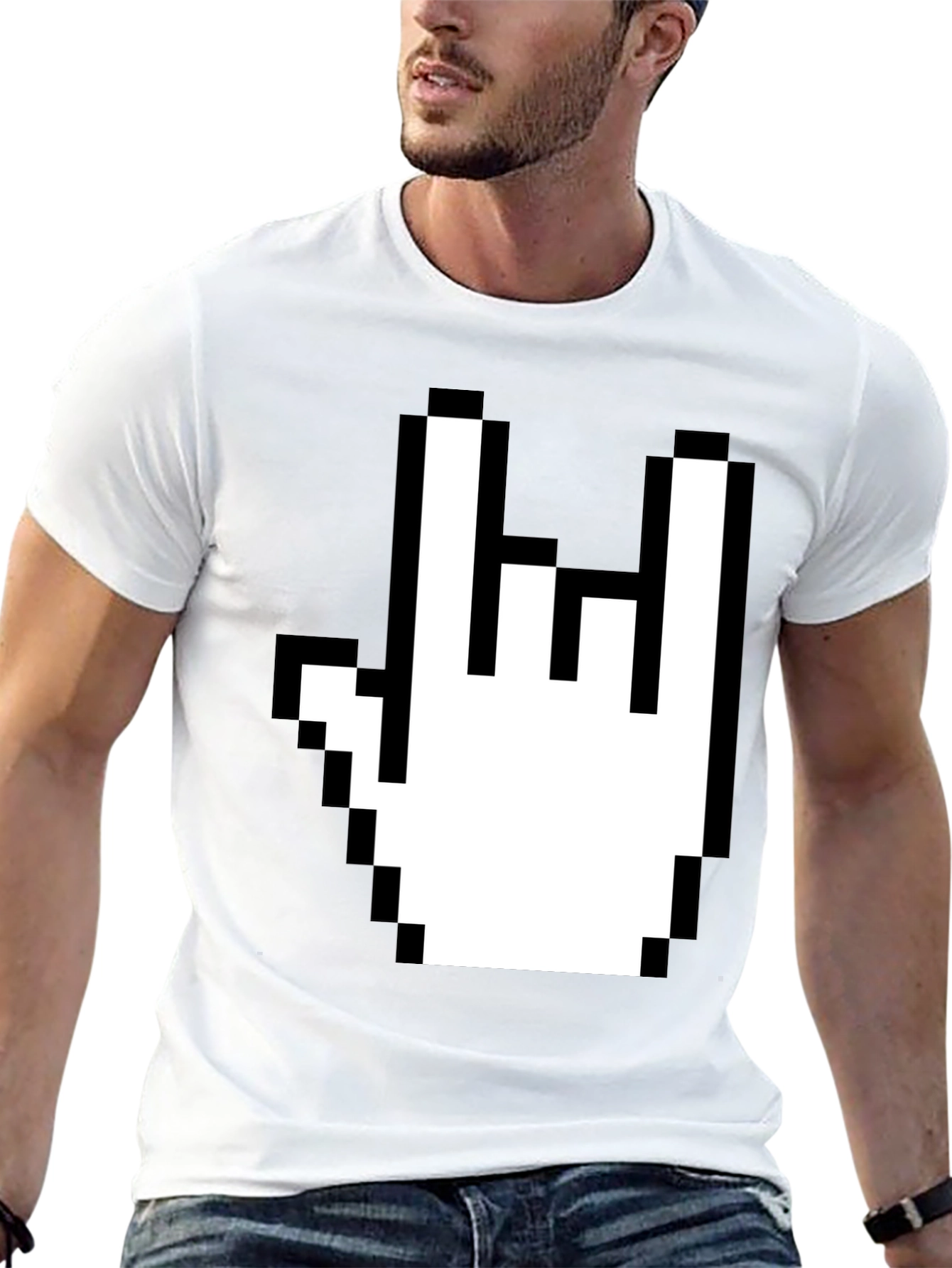 Pixel Rock Hand Graphic T-Shirt - Black