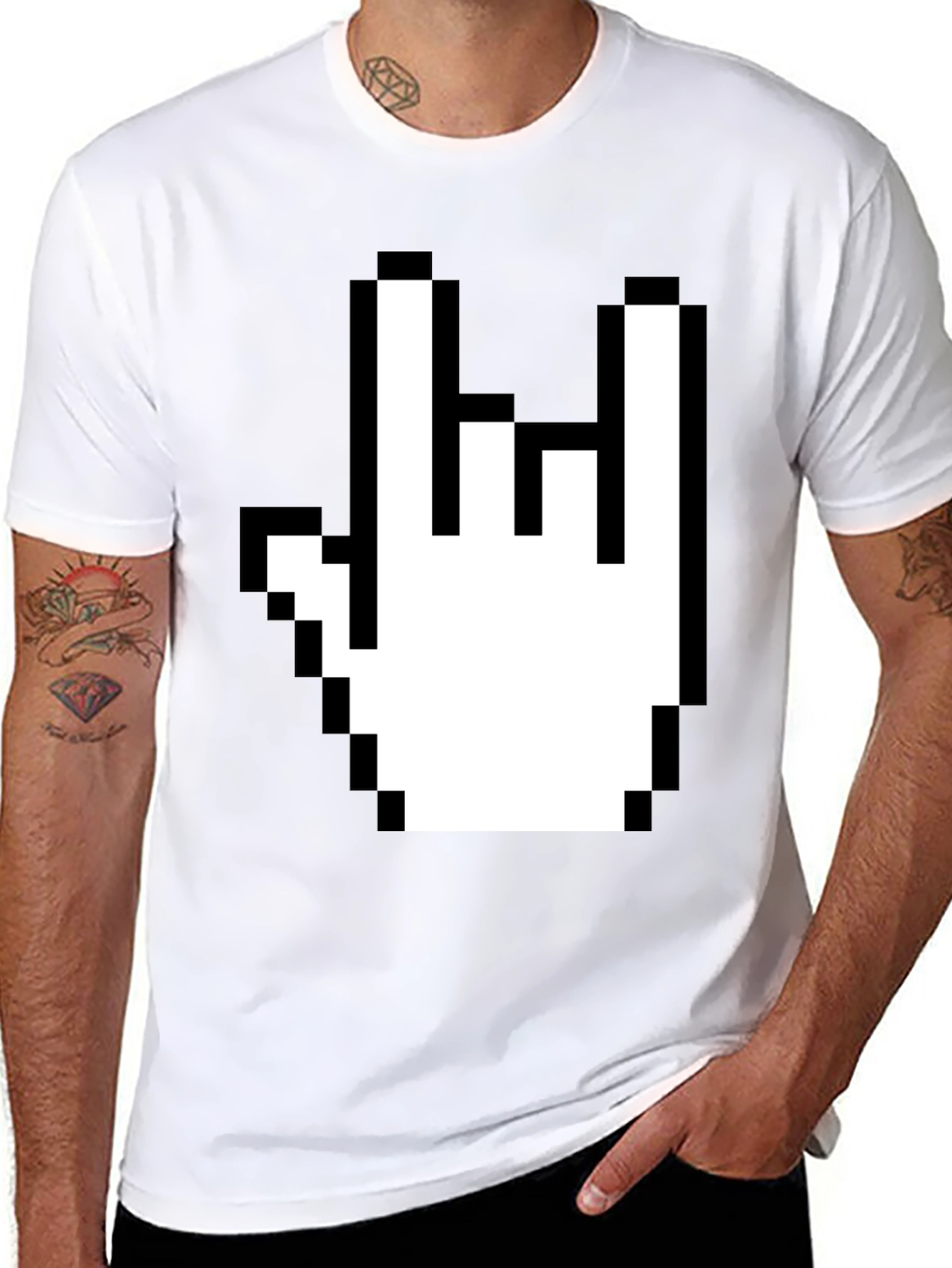 Pixel Rock Hand Graphic T-Shirt - Black