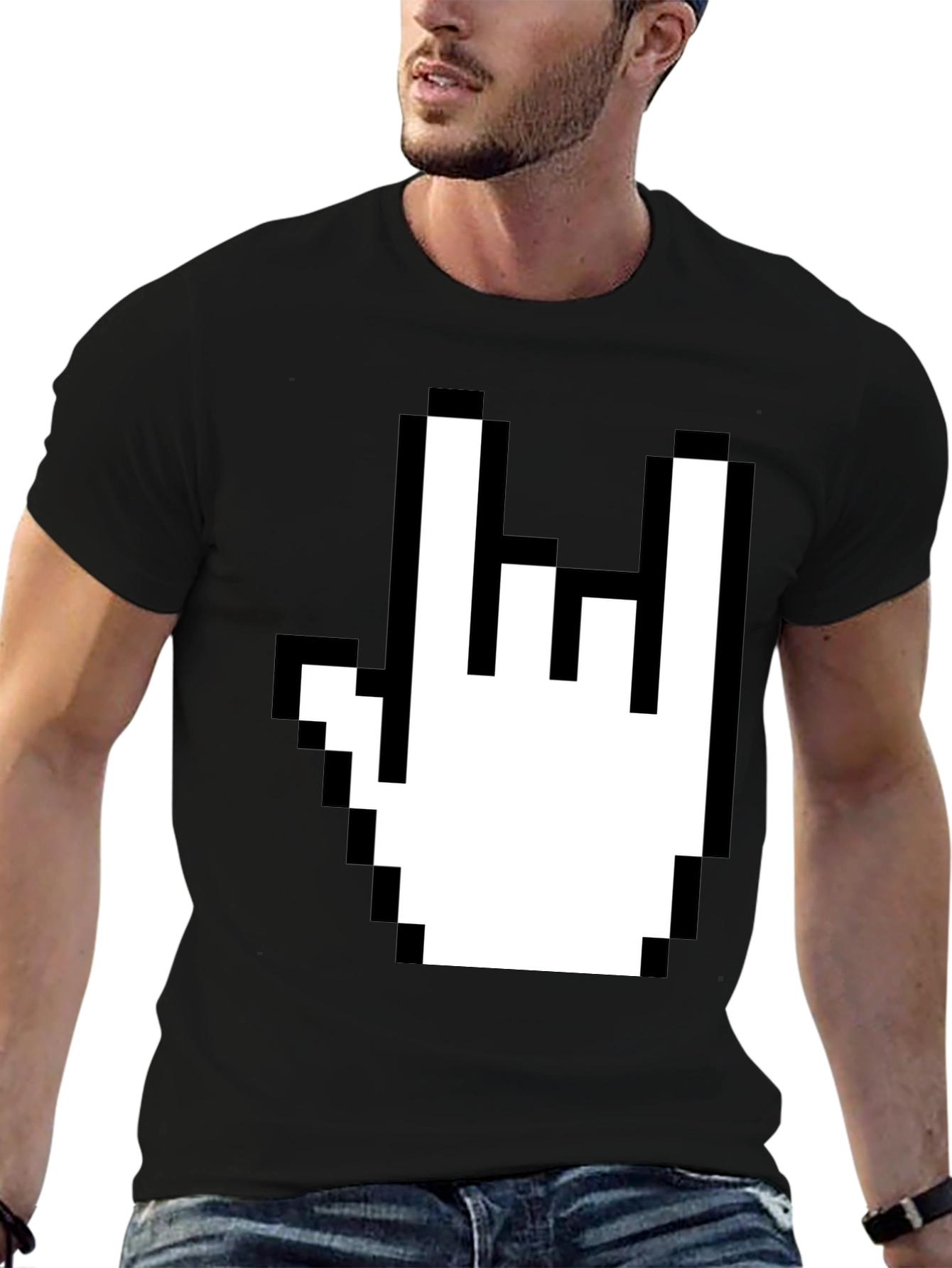 Pixel Rock Hand Graphic T-Shirt - Black